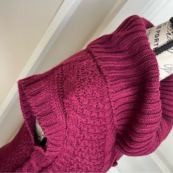 J.J. Basics Cable Knit Cowl Neck Cap Sleeve Sweater Dress Burgundy Sz L - Picture 8 of 16